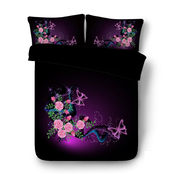 Pink Floral Duvet Purple Butterfly Pink Flower Duvet Cover Set