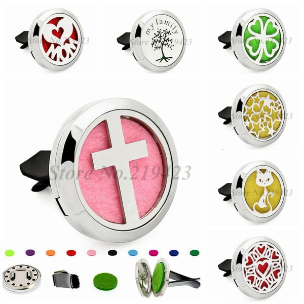 

cross family tree stars 30mm magnet stainless steel removable perfume car diffuser locket vent clip 10pcs pads, Silver