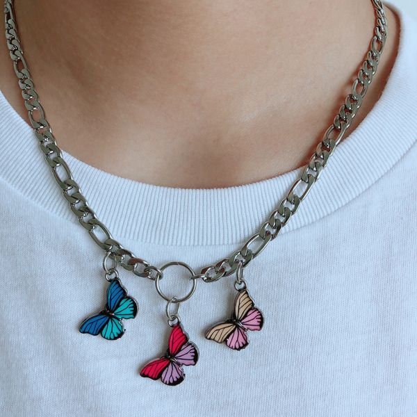 

cute kawaii butterfly choker necklace women harajuku style stainless steel collares punk hip hop gothic necklace pendants, Golden;silver
