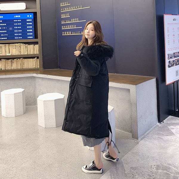 

down jacket cotton-padded clothes women's mid-length 2019 new style europe and america loose-fit over-the-knee winter coat thick, Blue;black