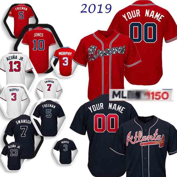 

custom 13 ronald acuna jr. baseball jerseys atlanta 5 freddie an 10 chipper jones braves 150th anniversary 44 aaron 3 murphy stitched, Blue;black