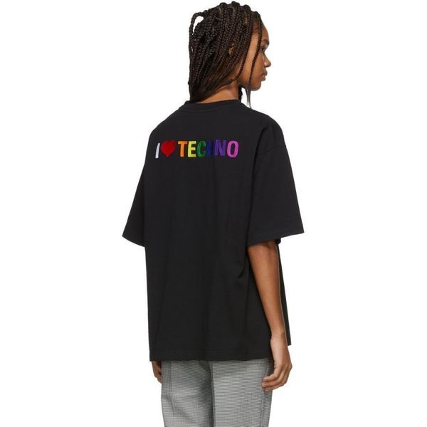 

19ss luxury модельер футболка black i love techno коротким рукавом hip hop тис мужчины и женщины черно-белая футболка s ~ xl, White;black