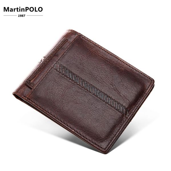 

2019 new vintage crazy horse genuine leather men short wallet leather money clip casual small thin purse for male bag 2007, Black