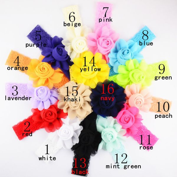 

5pcs/lot chiffon fabric rose flower decor lace elastic headband girls floral headwear ornament girls hair jewelry, Golden;white