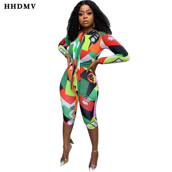 

hhdmv shh8056 new fashion locomotive style jumpsuits long sleeve round neck printed tight colorful jumpsuits short pants, Black;white