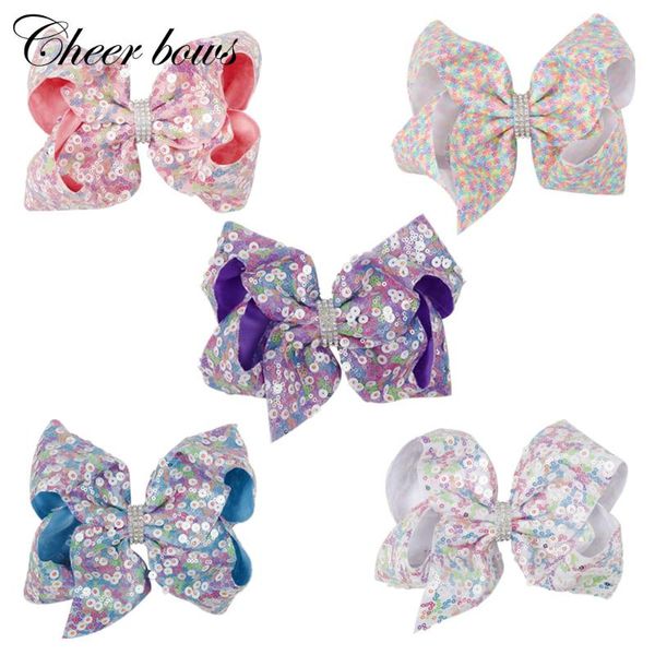 

hair accessories 7" acessories bows for girls rainbow sequin handmade clips with rhinestone party large hairpins, Slivery;white