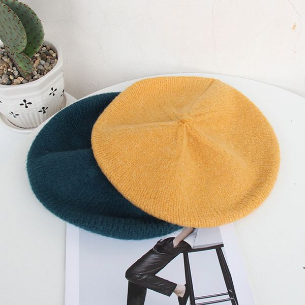 

lady spring winter berets hat painter style hat women wool vintage berets solid color caps female bonnet warm walking cap blm52, Blue;gray