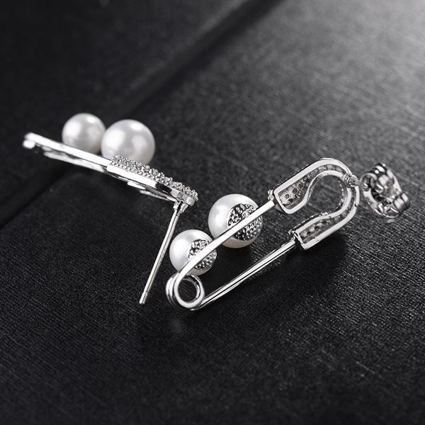 

fashion- women's earrings fashion stylized pin zircon pearl earrings, Silver