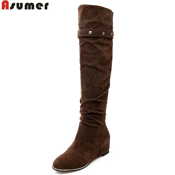 

asumer 2020 new arrive women boots fashion autumn winter flock rivet height increasing over the knee boots elegant, Black