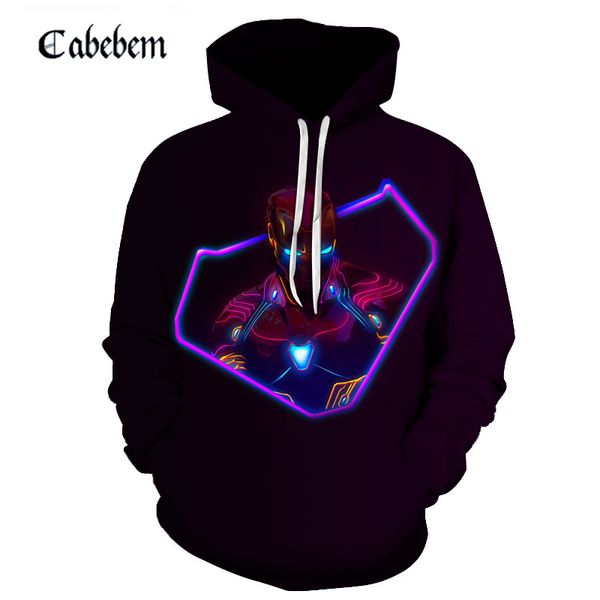 

brand men hoodies iron man 3d hoodies autumn casual long-sleeved pocket hooded sweatshirt men women loose pullover asian 6xl, Black