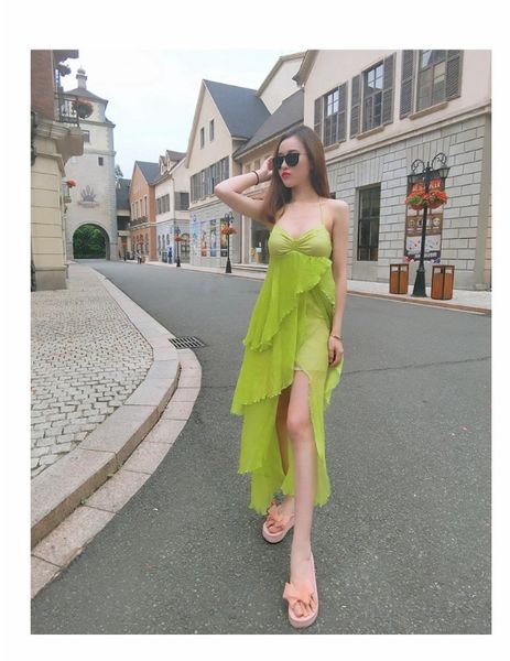 

high-quality stars with the same silk bohemian beach vacation dress, Black;pink
