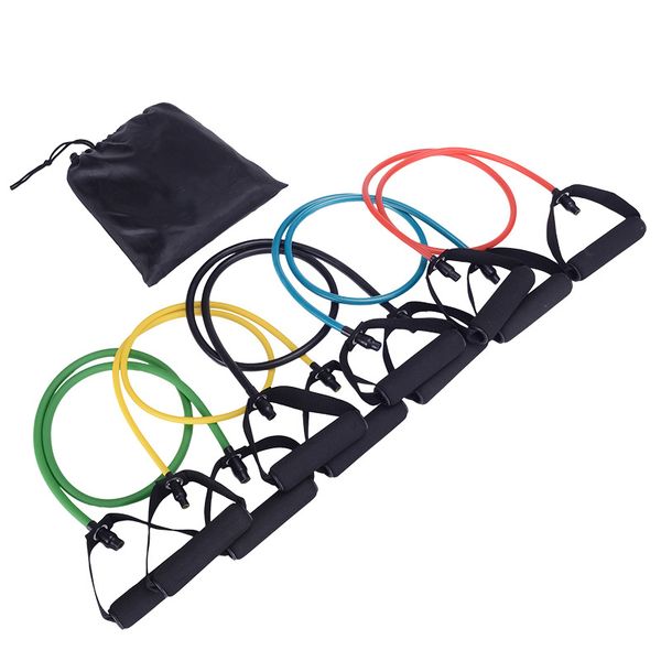 

5 in 1 natural latex fitness resistance bands strength training set indoor gym fitness pull rope ship from us ing