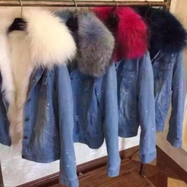 

autumn winter jacket coat women denim jacket fur collar thick warm coat, Black