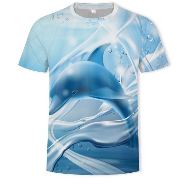 

mensdolphin 3d digital printing round collar short sleeve, White;black