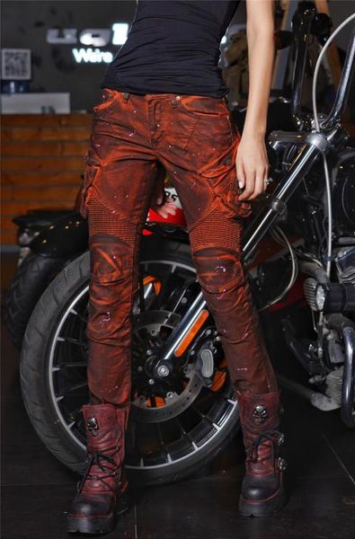 

new uglybros vintage orange red jeans motorcycle rider spodnie cyklowe moto motorcycle slider pants