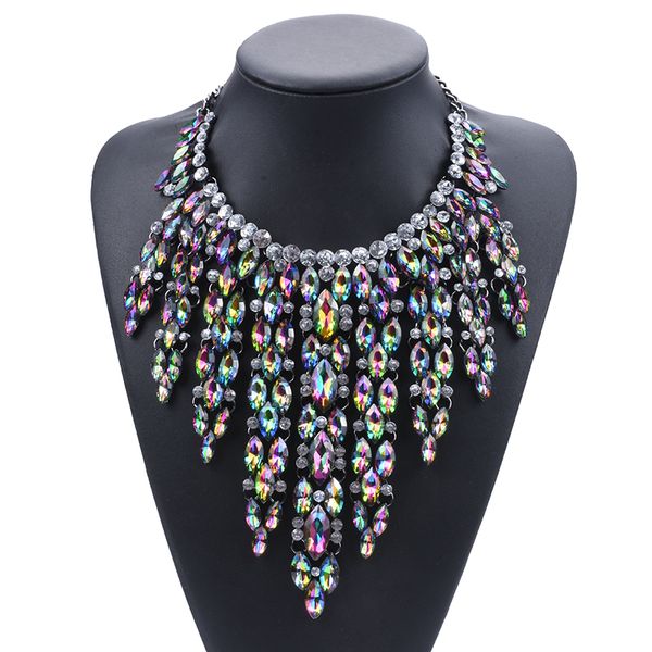 

ppg&pgg fashion brand multicolor rhinestone bohemian chunky collar women choker maxi statement necklace, Golden;silver