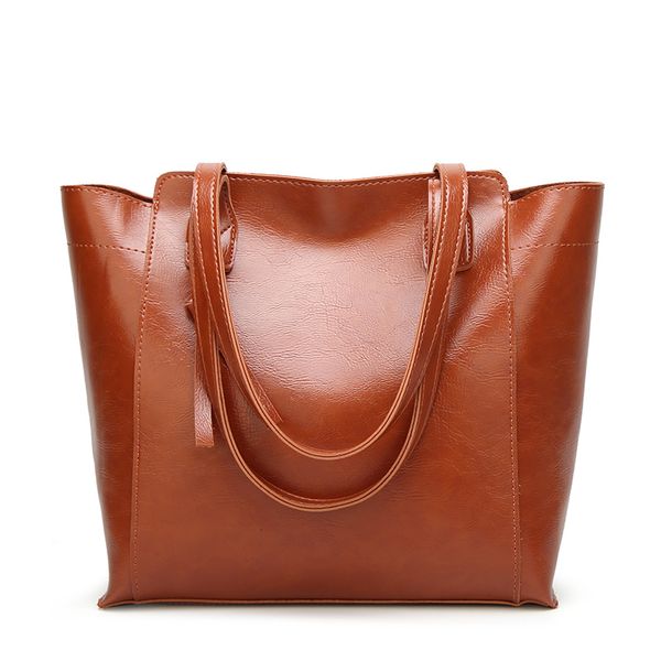 

women shoulder bag fashion simple tassel design handbags oil wax leather large capacity tote bag casual pu leather ladies