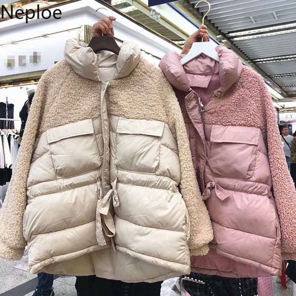 

women's down & parkas neploe femme harajuku stand collar parka 2021 winter thick warm jacket women lamb patchwork zipper drawstring cot, Black