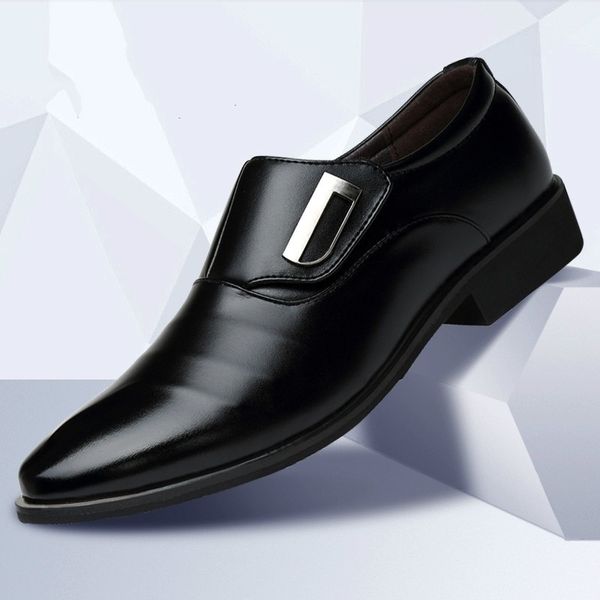 

men's fashion casual leather shoes business suit british style pointed toe shoes male fashion wedding dress shoes, Black