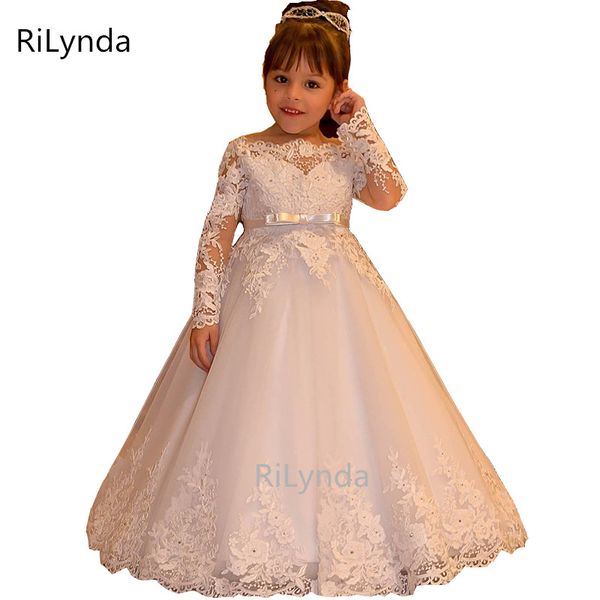 

flower girl's dress for wedding light pink lace appliques long sleeves bow sash birthday dress with sash floor length custom, Red;yellow