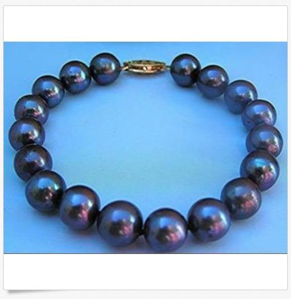 

10-11mm tahitian black pearl bracelet 7.5-8 inch 14k yellow gold clasp marked