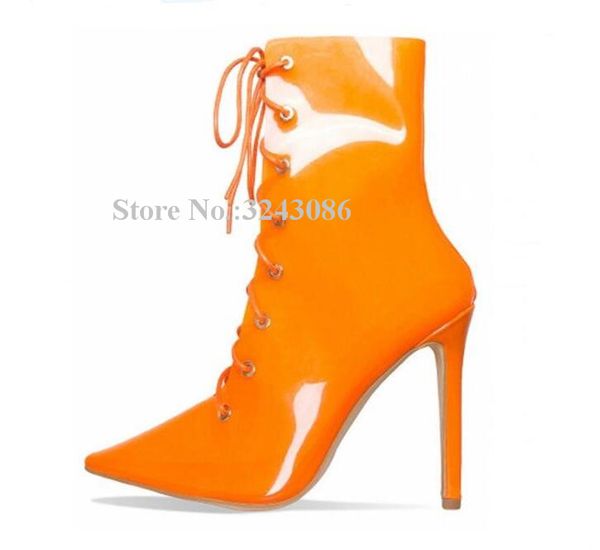 

candy color transpatent pvc woman short boots fashion pointed toe lace-up stiletto heel ankle boots pumps shoes lady party shoes, Black