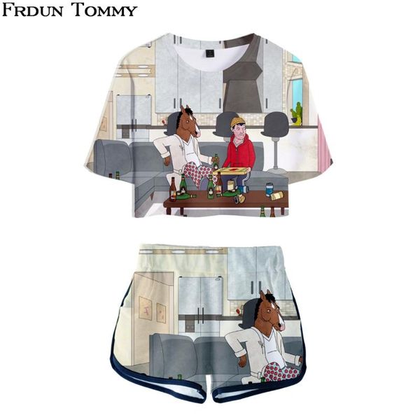 

frdum 3d bojack всадники leisure suit колледж стиль 2018. новое прибытие мода женщина с коротким рукавом и короткие штаны летние, Gray