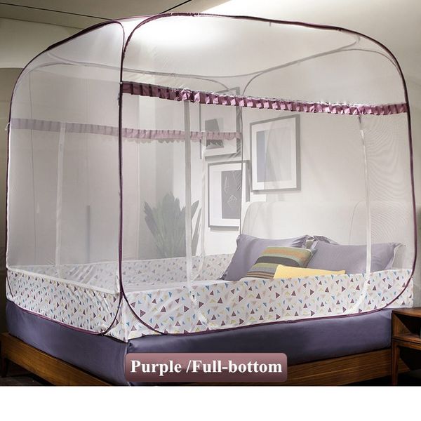 

creative mongolian yurt mosquito net stainless steel support folding mosquito net three-door square-shaped bedding
