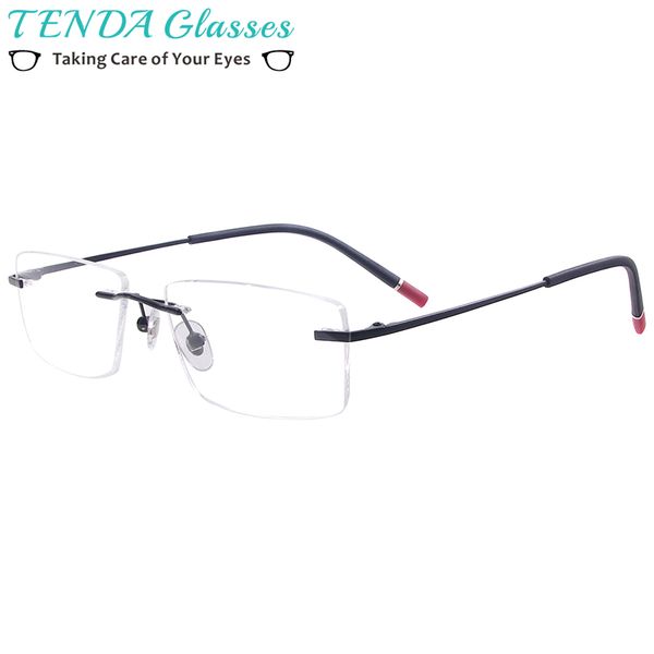

men and women fashion rectangular rimless eyeglasses metal prescription glasses frame for optical lenses myopia presbyopia, Black