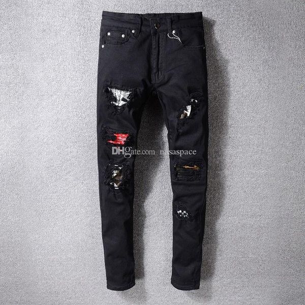 

марка newmens модельер мужские джинсы hip hop разорванные джинсовые брюки проблемные молнии джинсы размер 28-40, Blue