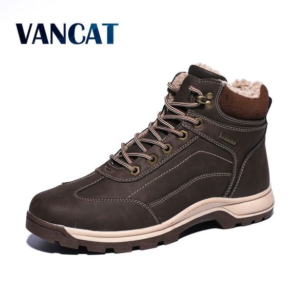 

brand winter waterproof men's boots high-leather snow boots warm fur ankle outdoor winter sneakers big size 39-47, Black