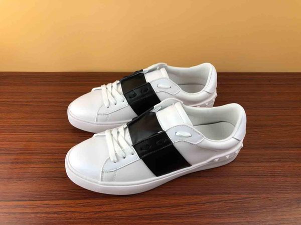 

fashion men women designer shoes white lace up genuine leather open luxury casual shoes flat sport designer sneaker with box for sale ck001, Black