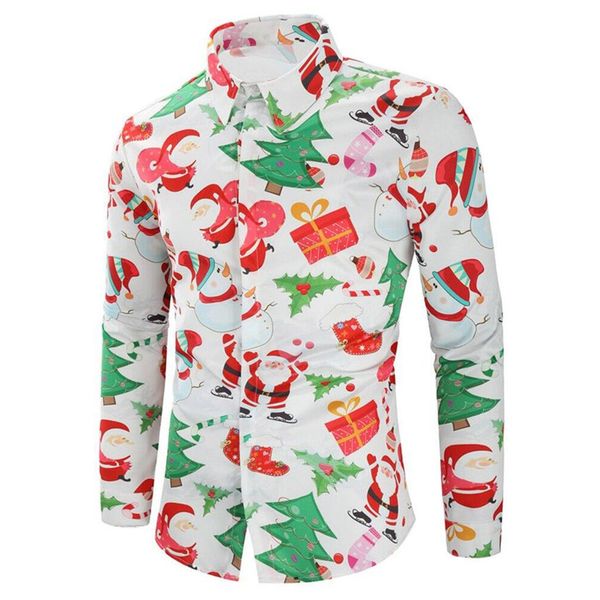 

klv shirts men's new christmas printed shirt fashion large comfortable shirt blouse casual snowflakes santa candy printed, White;black