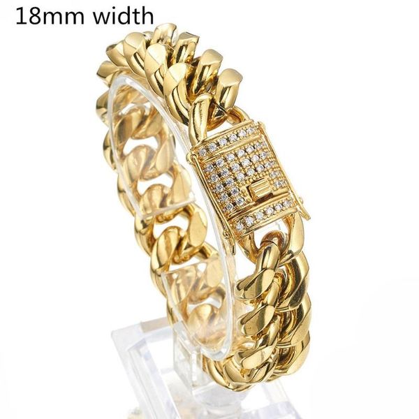 

men hip hop iced out bracelet stainless steel with zircon never fade cuban chain bracelets hiphop jewelry gifts, Black