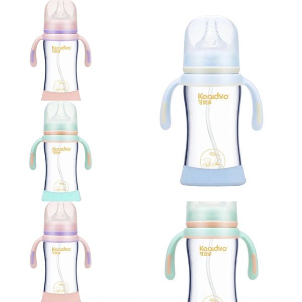 

rkzs5 cute multi wide-mouth crystal diamond anti-fall glass crystal diamond glass bottle anti-swelling straw with handle baby bottle 150-240