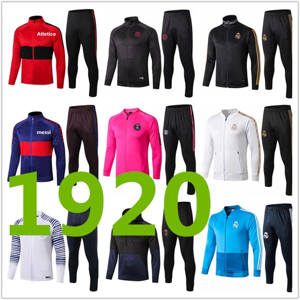 

real madrid soccer jacket mbappe griezmann hazard messi training suit kit 2020 2019 training suit survetement football suit, Black