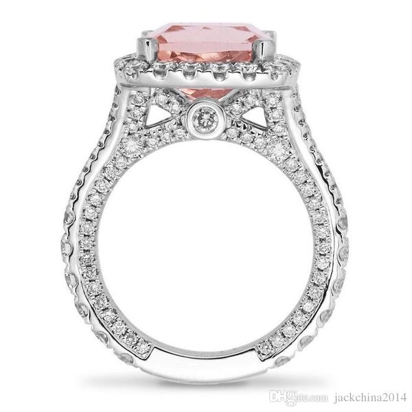 

choucong new arrival luxury jewelry 925 sterling silver cushion shape pink sapphire cz diamond wedding band ring for women gift, Slivery;golden