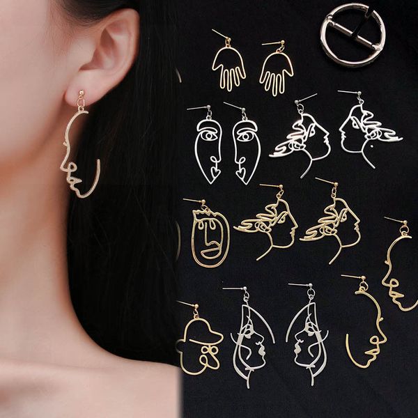 

punk human face drop earrings for women retro abstract hollow out statement hand metal fashion dangle earring jewelry, Silver