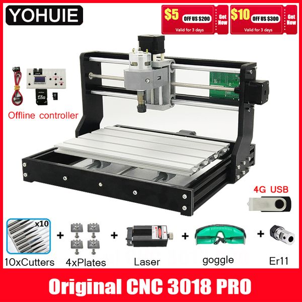 

yohuie cnc 3018 pro laser diy mini cnc machine с автономным контроллером 3 осевой фрезерный станок grbl control er11 лазерный гравер