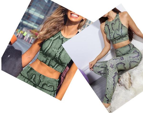 

2 piece snake print yoga set women workout gym clothing sport fitness leggings ropa deportivas mujer running ladies suit