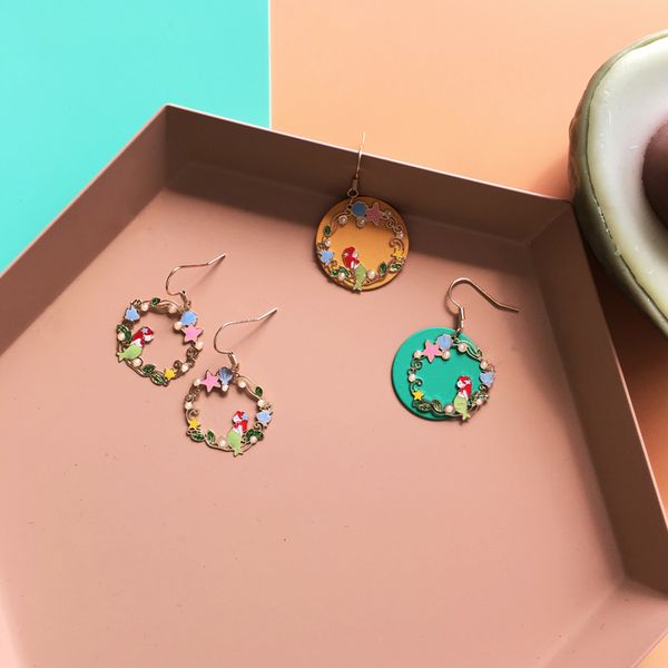 

aesthetic campus daily wear marine series mermaid earrings, Silver
