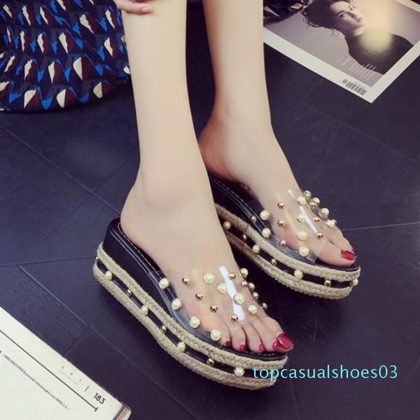 

new fashion women summer rhinestone sequins sandals roman wedges casual beach shoes casual floral princess sandals women t03, Black
