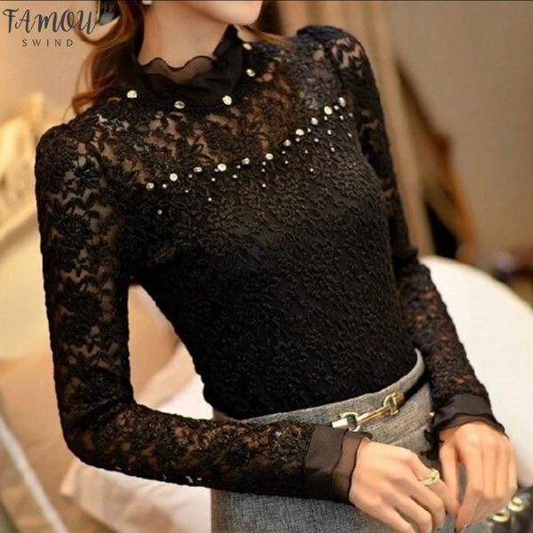 

женская одежда женщины вязание крючком блузка femininas раффлед шеи прозрачные рубашки vestidos blusas топы плюс размер 5xl, White