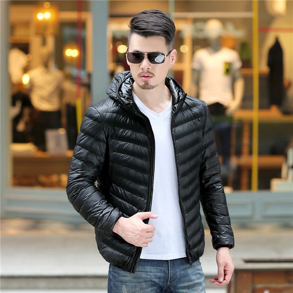 

2018 men white duck down jackets male autumn winter warm coat warm ultralight duck down coats male windproof hooded clothing man, Black
