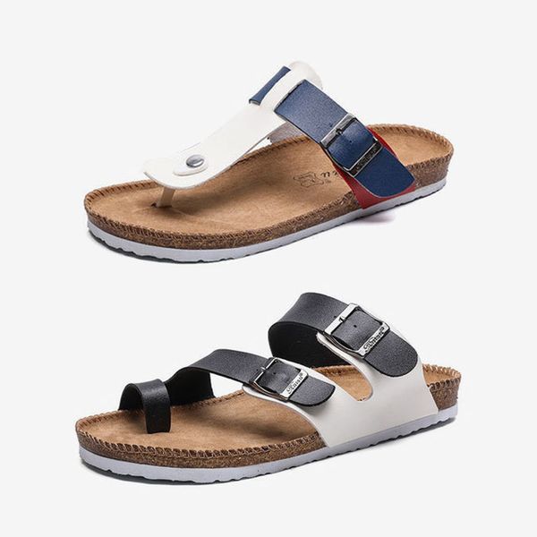 

high-quality luxury designer cork slippers men leather clogs women plateform flip flops sandals skid-proof size 36-46, Black