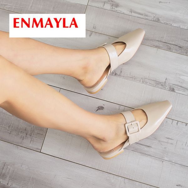 

enmayla 2019 new arrival pu women spring/autumn fashion low heel slippers solid outside women shoes size 34-43 ly2273, Black