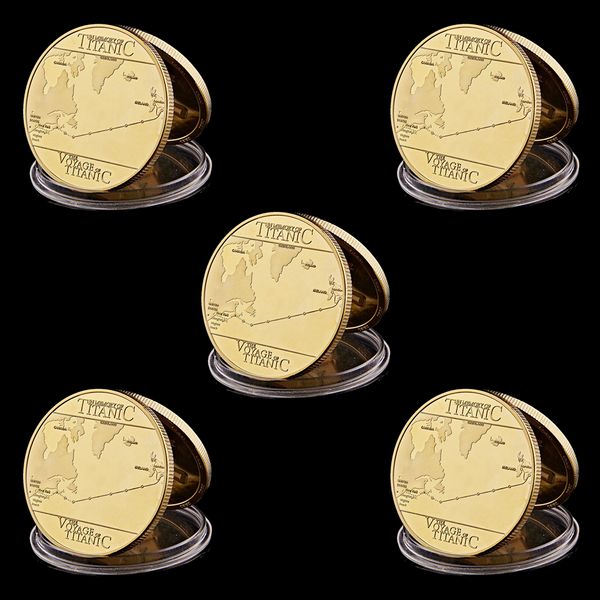 

5pcs gold plated coin 100th anniversary of titanic commemorative coin collection gift souvenir art metal craft