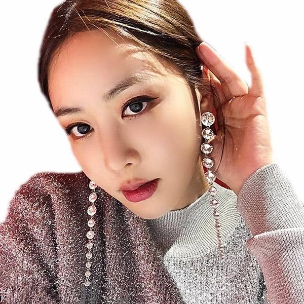 

luxury crystal long earrings for women white stone party wedding fashion jewelry statement big earrings valentine's day gifts, Silver