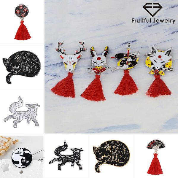 

fruitful cute creative deer snake tassel pendant brooch animal alloy oil drop brooch women red tassel cloth accessory, Gray