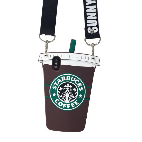

for iphone xr xs max phone case starbucks coffee cup lanyard 6 7 8 x plus all inclusive silicone soft cell phone cases